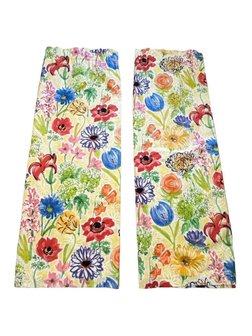 Vintage Bloomcraft Custom Made Watercolor Floral Curtains Double Wide 78"x56"(2)